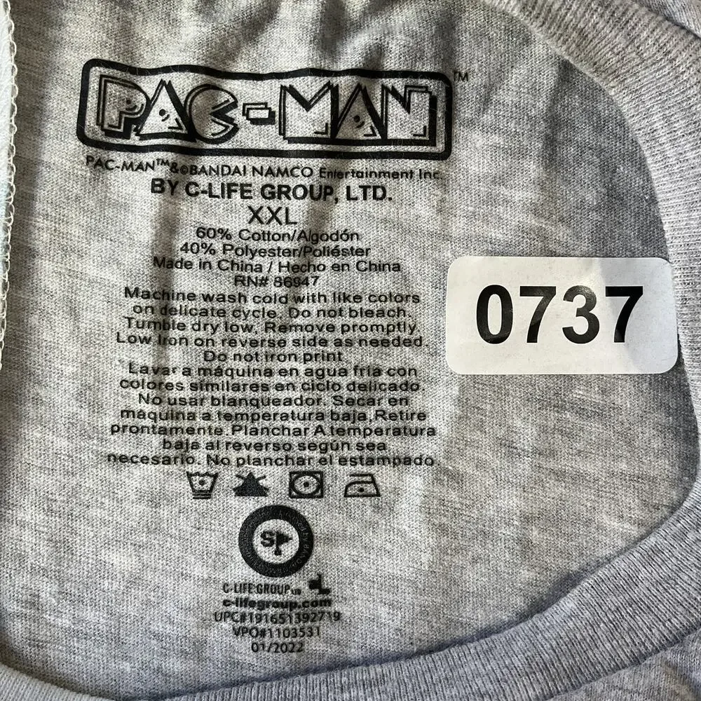 Pac-Man Girls Shirt XXL Gray Colorblock Graphic Tee Logo Short Sleeve